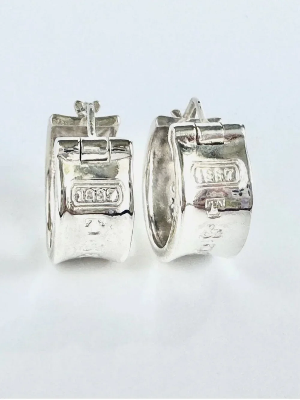 Vintage Tiffany & Co 1837 Sterling Silver Hoop Earrings 925 © 1997 Wide Huggie